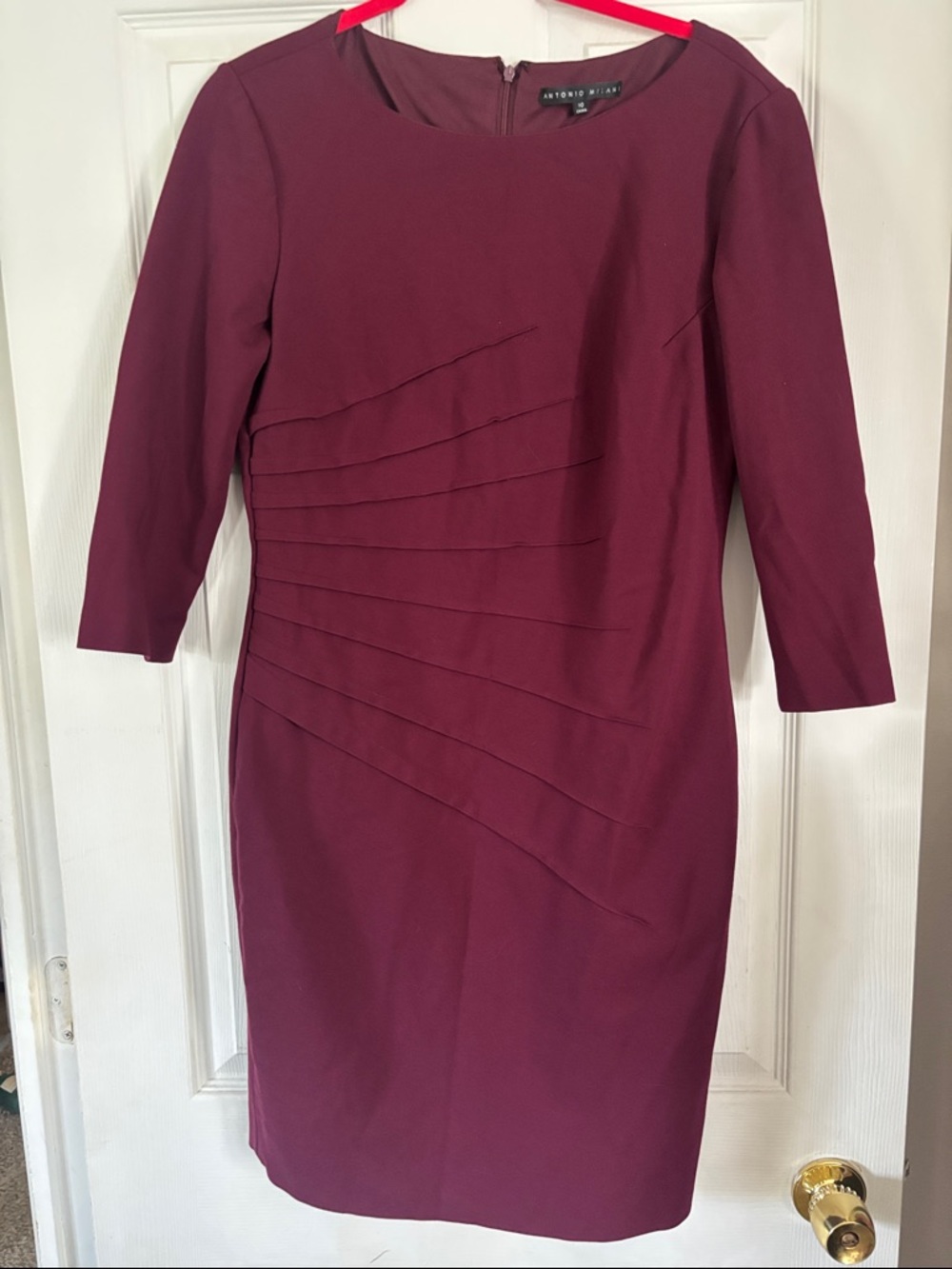 Antonio Melani Plum Sheath Dress with Pleated Detail SZ 10 career workwear